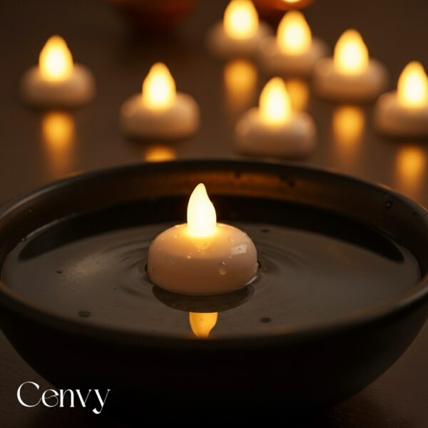 Waterproof Floating LED Tea Lights (12 Pcs) | Warm White, Water-Activated, Flameless Candles for Pool, Vase Centerpieces, and Home Decor.