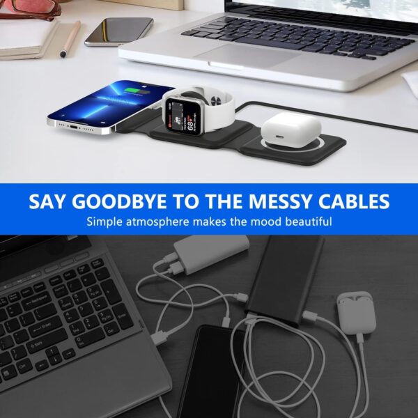 3 in 1 MagSafe Magnetic Foldable Wireless Charger for iPhone 17 to 12 Series | Compatible with AirPods Pro/2/3 | Compatible with only Apple Watch Series | 23W Charging | Wireless Charger - Matte Black