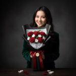Handcrafted Elegance: Woolen Rose & Daisy Bouquet - Timeless Charm (5 Red Roses, 5 White Daisies, Black Wrap, Red Ribbon)