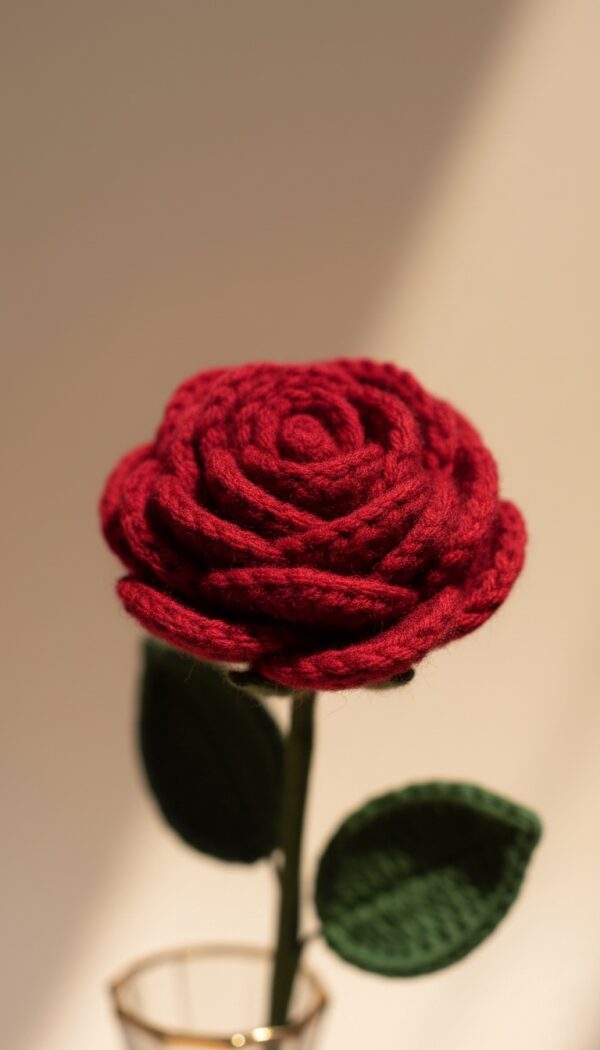 Handcrafted Single Woolen Red Rose - Everlasting Elegance in Every Petal