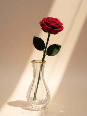 Handcrafted Single Woolen Red Rose - Everlasting Elegance in Every Petal