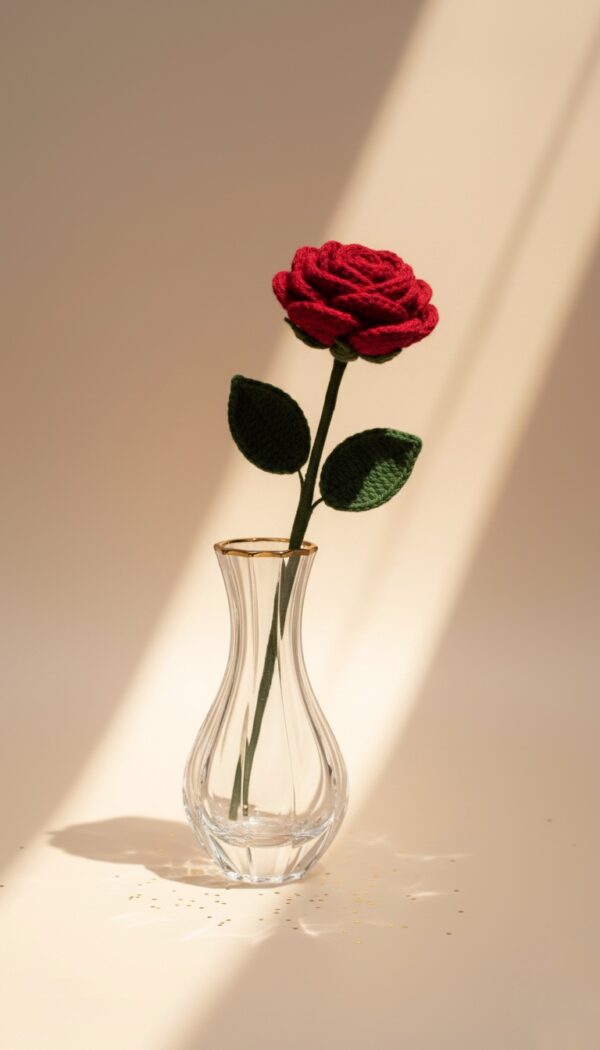 Handcrafted Single Woolen Red Rose - Everlasting Elegance in Every Petal