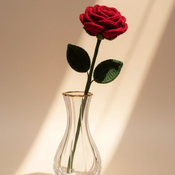 Handcrafted Single Woolen Red Rose - Everlasting Elegance in Every Petal