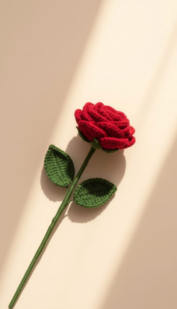 Handcrafted Single Woolen Red Rose - Everlasting Elegance in Every Petal