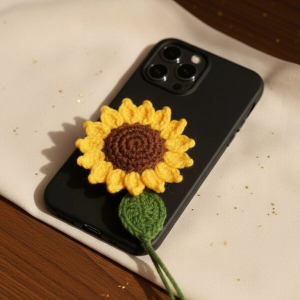 Handcrafted Woolen Sunflower Charm - Brighten Your Everyday (Multipurpose Accessory for Phones, Keys & Bags)