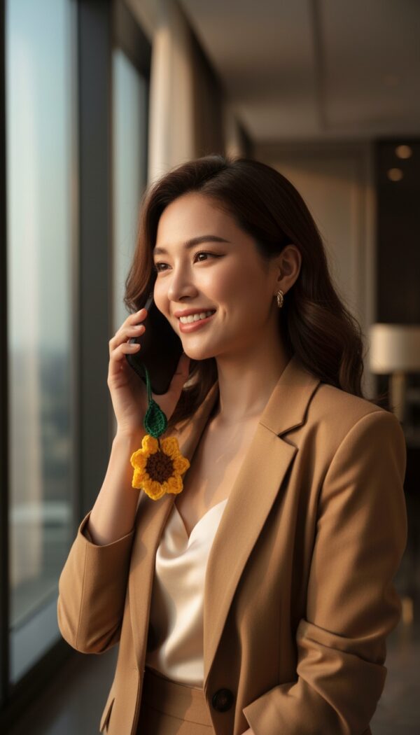 Handcrafted Woolen Sunflower Charm - Brighten Your Everyday (Multipurpose Accessory for Phones, Keys & Bags)