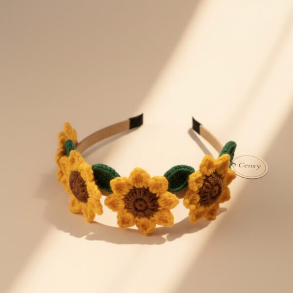 Handcrafted Woolen Sunflower Hairband - Whimsical Charm for Every Hairstyle