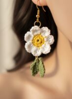 Handcrafted Woolen Daisy Drop Earrings - Delicate Charm, Everlasting Style