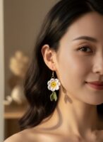Handcrafted Woolen Daisy Drop Earrings - Delicate Charm, Everlasting Style