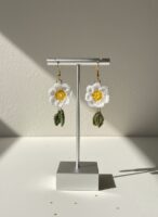 Handcrafted Woolen Daisy Drop Earrings - Delicate Charm, Everlasting Style