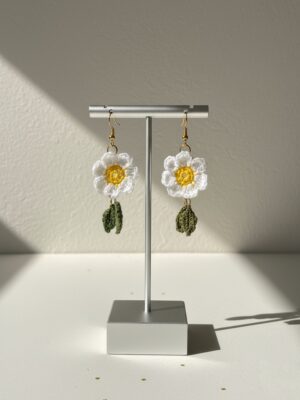 Handcrafted Woolen Daisy Drop Earrings - Delicate Charm, Everlasting Style